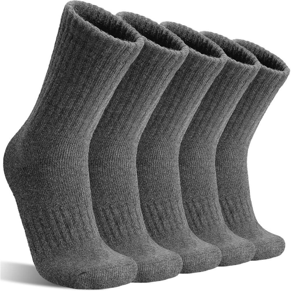 Women Merino Wool Dark Grey Sock 5 Pairs Warm Thick Crew Cozy Winter Boot Socks